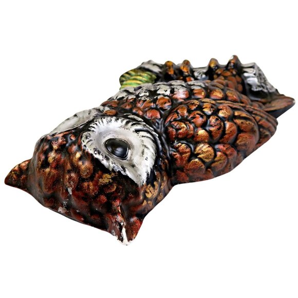 Vintage Chalkware Owl Figurine Rustic Bronze Look 8" - Woodland Cottage Home - Picture 3 of 5